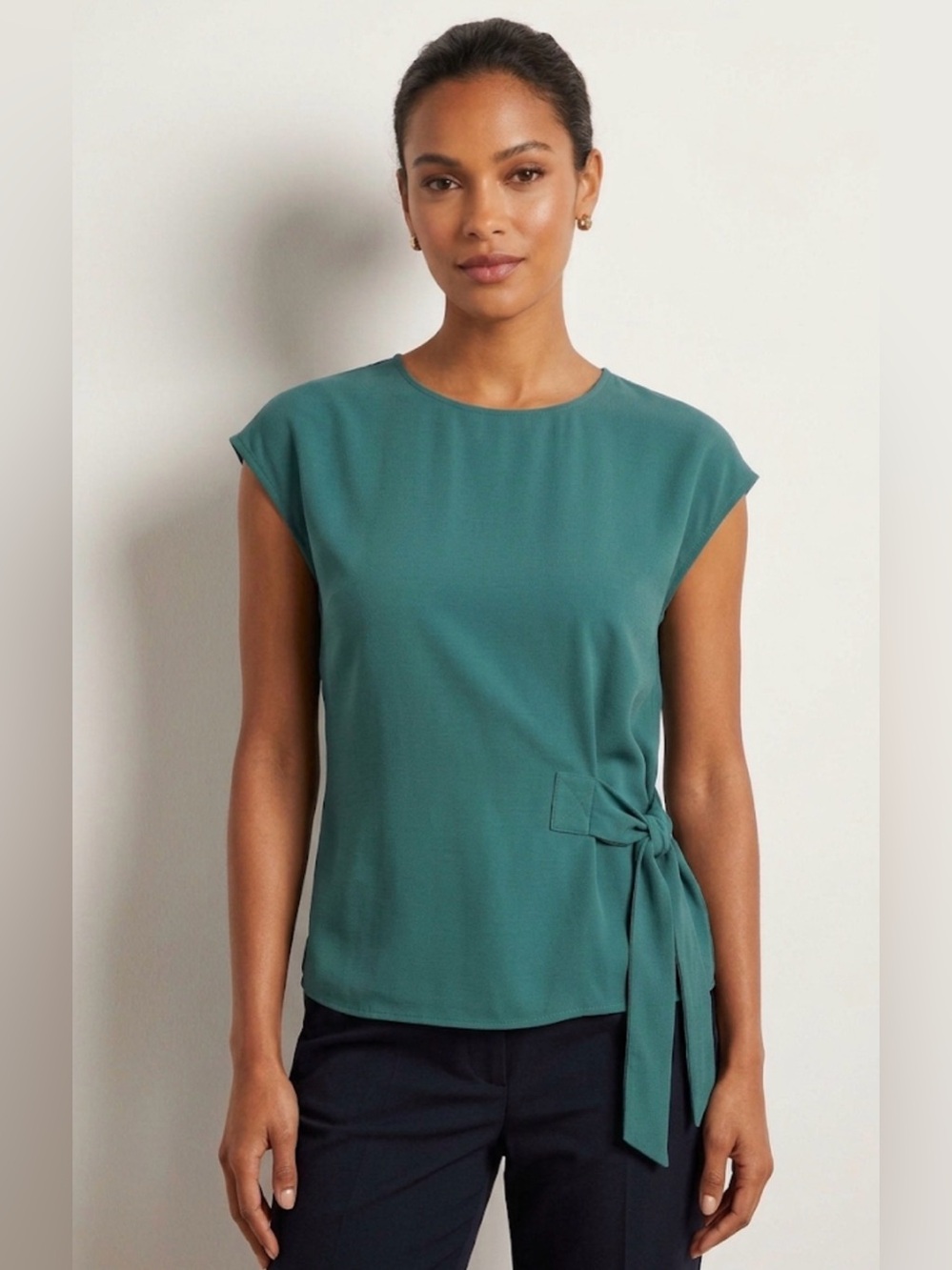 Club Monaco Teal Side-Tie Cap Sleeve Top - Picture 1 of 5